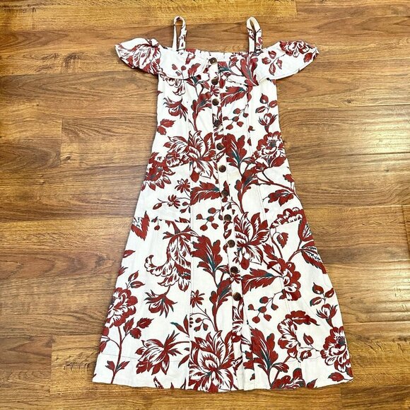 Anthropologie Oahu Red/Cream Hawaiian Floral Midi Dress - 6 - Picture 3 of 9